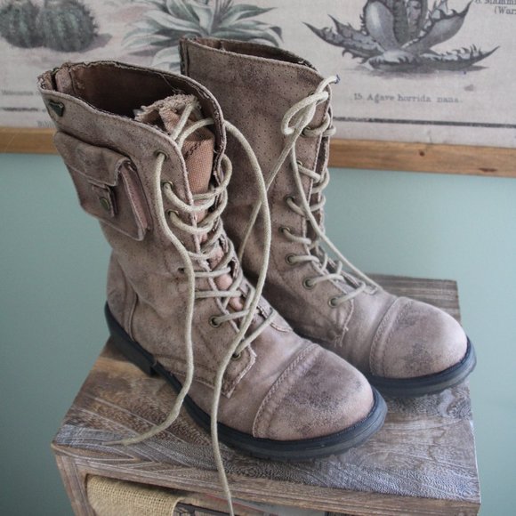 Roxy Shoes - Brown Suede Combat Style Boots